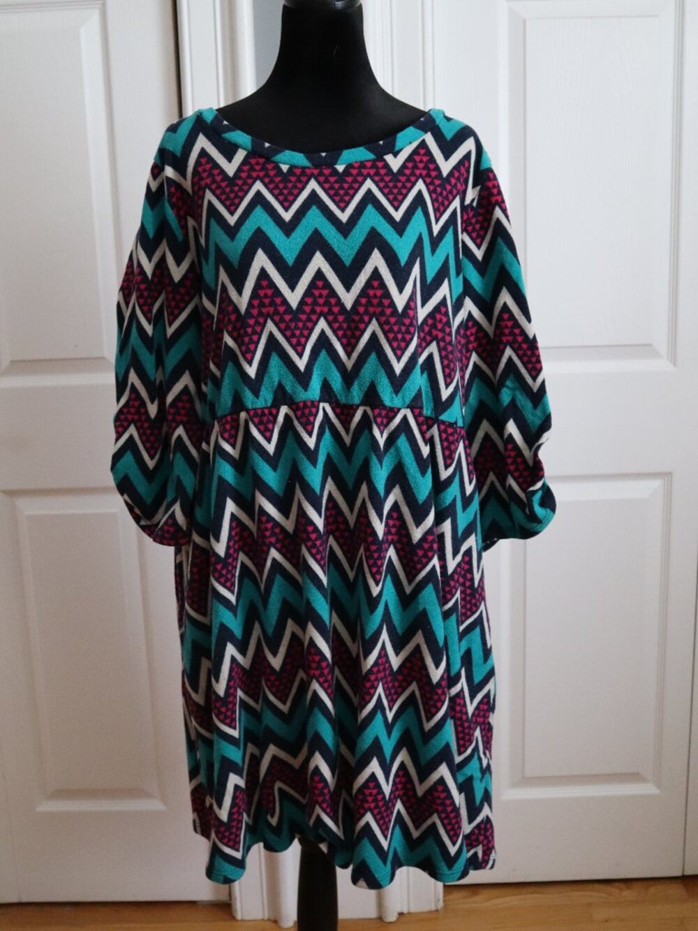 ModCloth Peach Love Cream Colorful Chevron Knit Dress Pink Teal Plus Size 4x